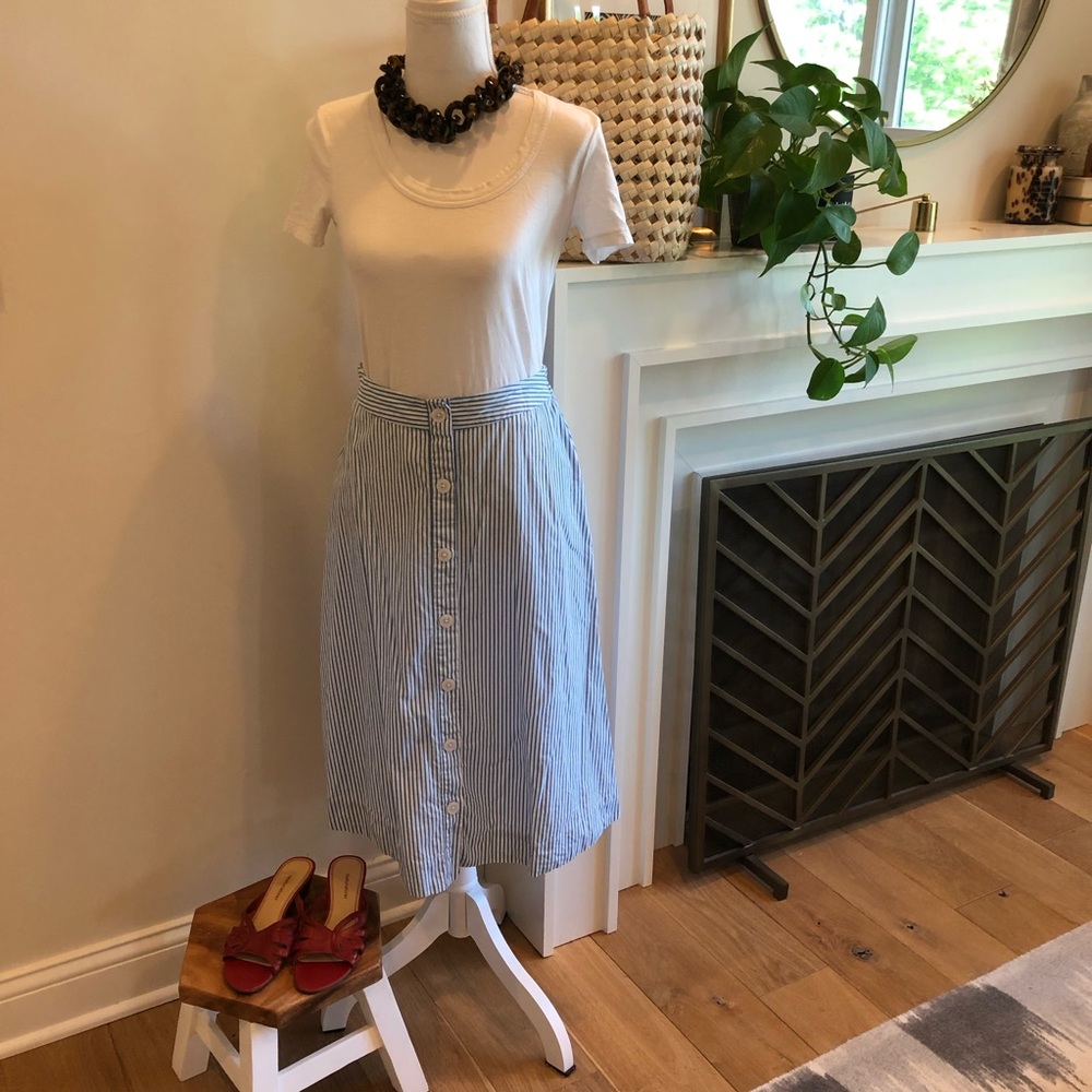 A New Day striped A-Line MIDI Skirt with Blue & White Stripes - Size S